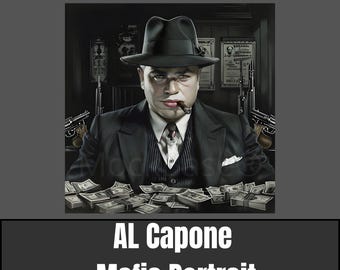 Al Capone Mafia Portrait – Dark 1930s Gangster Art, Noir Vintage Urban Criminal Streetwear PNG