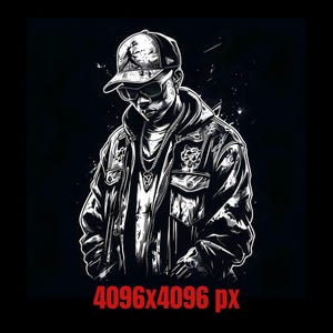 Streetwear Gangsta Art – Urban Rapper PNG Graphic for T-shirts & Merch | Dark Hip-Hop Digital Download