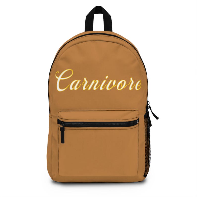 CARNIVORE Gold Cursive Custom Backpack | Carnivore Lifestyle Lit Casual ...