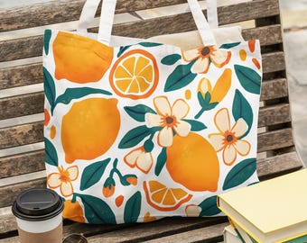 Canvas Shopper Bag - AOP Lemon Aesthetic Tote - Printed Summer Style Beach Bag - Cute Bridesmaids Gift - Fruit Market Tote