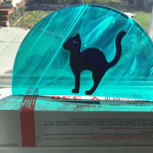Halloween window sitter, half circle cat suncatcher