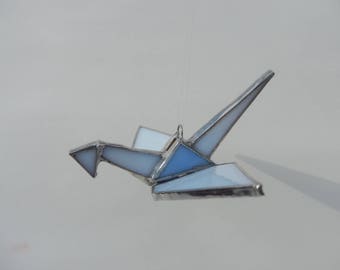 Miniature pale blue crane christmas ornament