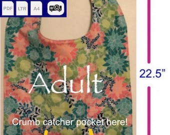 SEW an Adult or Child bib with optional crumb catcher pocket pdf digital pattern with projector file