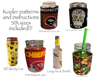 Sew your own Kooler, coolie, can, jar, or bottle cozy in 6 sizes - ePattern PDF file