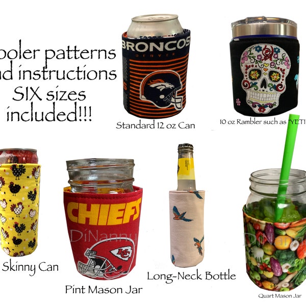 Sew your own Kooler, coolie, can, jar, or bottle cozy in 6 sizes - ePattern PDF file