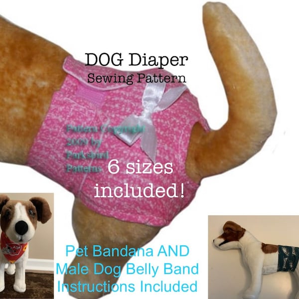 Sew a Dog Diaper - Sewing Pattern ePattern pdf file - Make your own diapers for dogs in 6 Sizes XXS-XS-S-M-L-XL