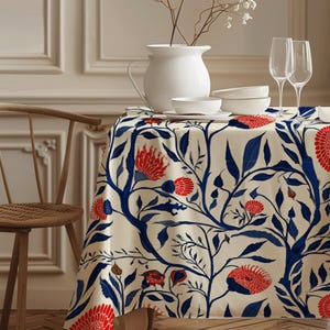William Morris Tablecloth: Art Nouveau Floral Linen-Look Table Cloth