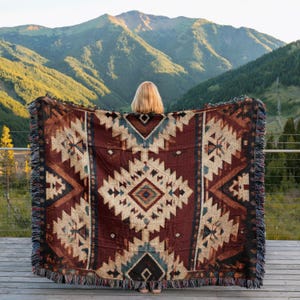 Southwestern Blanket Cotton Woven Throw Blanket for Couch Bed Cover Rustic Decor Navajo Tribal Picnic Blanket Western Tapestry