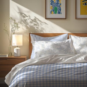 Blauer Gingham Bettbezug Queen Blue Bettwäsche Set Gingham Kissenbezug Twin XL Duvet King Tröster Set Boho Tagesdecke Karierte Bettwäsche