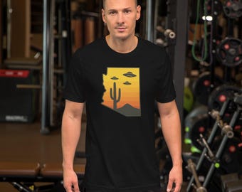 Camiseta retro de Arizona con cactus ovni - Serie Vintage State Skyline