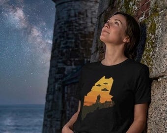 Camiseta con atardecer ovni en Maine y camiseta con gráfico del faro de Portland Head