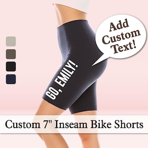 Custom or Plain 7&quot; Inseam Biker Shorts – Side Text Option | Activewear for Her | Add Your Own Message