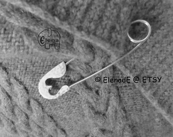 Sterling Silver  Safety Pin Brooch with Heart. Charm Holder XLModern Minimalist .Good Luck ElenadE