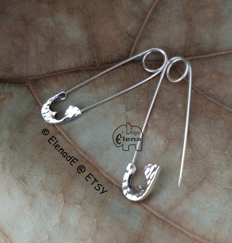 Sterling Silver Safety Pin Brooch with Heart.Good Luck.ElenadE image 2