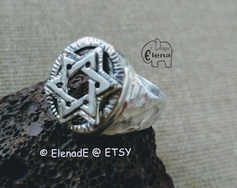 Signet Ring Star of David Sterling Silver Hammered.Signet Silver Ring.Mens Signet Ring.Signet Ring Womens.Oval signet ring - ElenadE