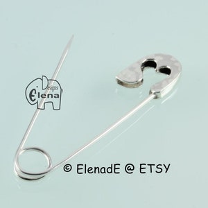 Sterling Silver Safety Pin Brooch with Heart.Good Luck.ElenadE imagem 5