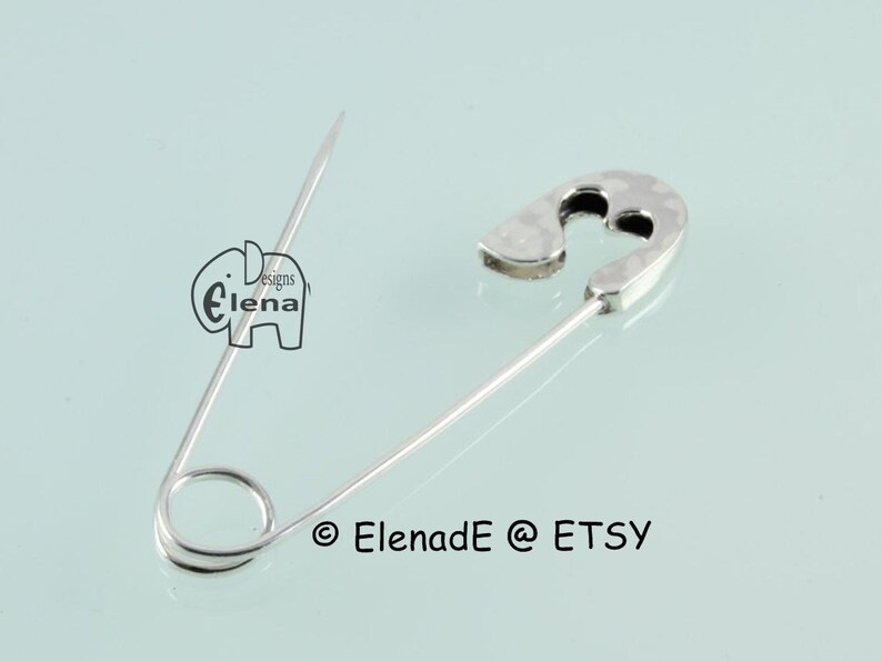 Sterling Silver Safety Pin Brooch with Heart.Good Luck.ElenadE imagem 5