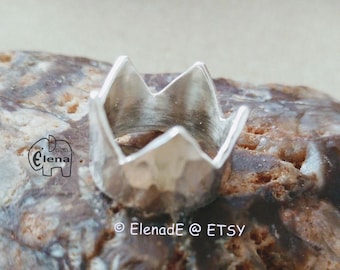 Crown Sterling Silver Ring, Silver Statement Ring,   Finger Ring, Stacking, Crown Band Ring- ElenadE