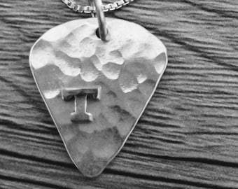 Guitar Pick with Initial Handmade Sterling Silver Necklace.Personalized Guitar Pick Sterling Silver Pendant   Music necklace - ElenadE