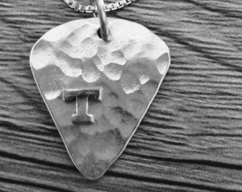 Guitar Pick with Initial Handmade Sterling Silver Necklace.Personalized Guitar Pick Sterling Silver Pendant   Music necklace - ElenadE