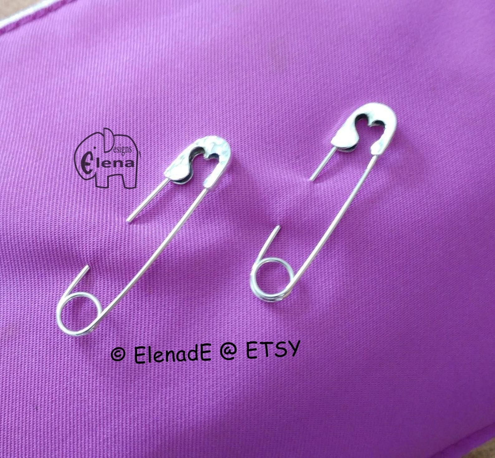 Sterling Silver Safety Pin Brooch With Heart.good Luck.elenade Etsy