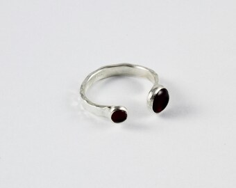 Double stone Ring  Open Ring Dual  Stones  Hammered Ring - ElenadE