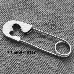 Sterling Silver medium Safety Pin. Brooch with Heart.Charm Holder Safety Pin Brooch Minimalist Modern ElenadE image 1