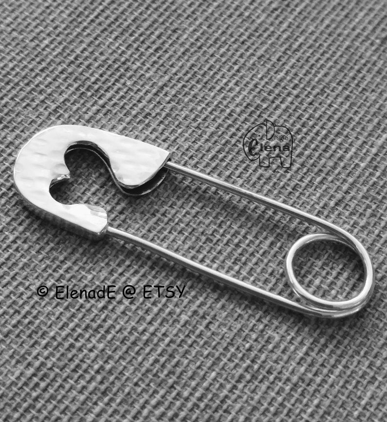 Sterling Silver medium Safety Pin. Brooch with Heart.Charm Holder Safety Pin Brooch Minimalist Modern ElenadE image 1