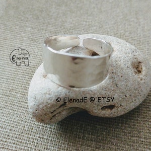 Sterling silver  Adjustable Hammered  Ring open back wide hammered band ring, adjustable ring .opened Band - ElenadE