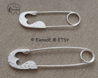 Sterling Silver large Safety Pin Brooch with Heart. ElenadE