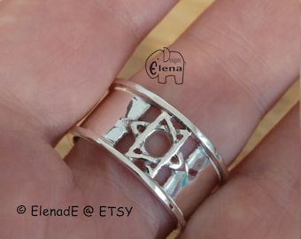 Magen David Band Silver Ring, Star of David  Ring, Jewish Symbol, Jewish Wedding, Hebrew Jewelry, gift ideas - ElenadE