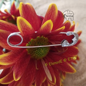 Sterling Silver Safety Pin Brooch with Heart.Good Luck.ElenadE image 1