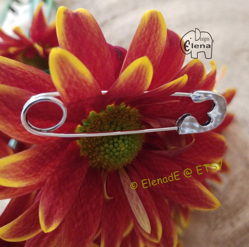 Sterling Silver Safety Pin Brooch With Heart.good Luck.elenade Etsy