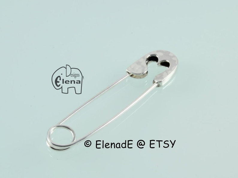 Sterling Silver Safety Pin Brooch with Heart.Good Luck.ElenadE image 4