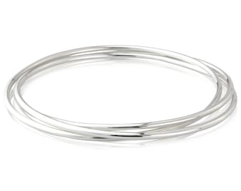 Sterling Silver Bracelet Rolling.14gauge (1.8mm) wire Triple interlocking bangles Bracelet - ElenadE