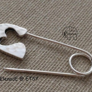 Sterling Silver medium Safety Pin. Brooch with Heart.Charm Holder Safety Pin Brooch Minimalist Modern ElenadE image 2