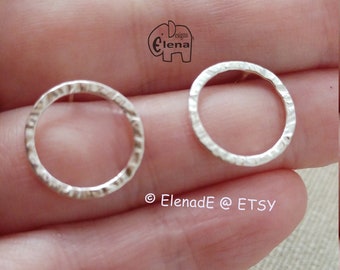 Hammered Texture Circle Sterling Silver Studs Earrings   ElenadE