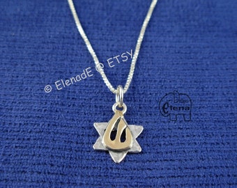 Silver Star of David with 9K Gold SHIN Necklace - ElenadE