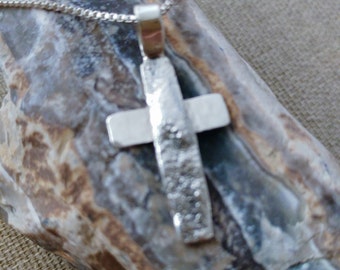 Cross Pendant Hammered and Reticulated Texture Sterling Silver.Men's or Women's Necklace, ElenadE