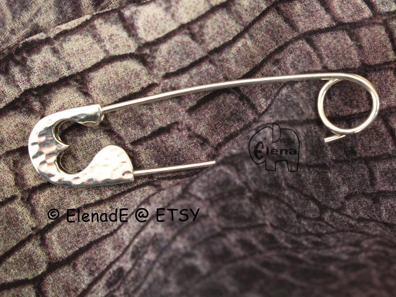 Sterling Silver medium Safety Pin. Brooch with Heart.Charm Holder Safety Pin Brooch Minimalist Modern ElenadE image 4