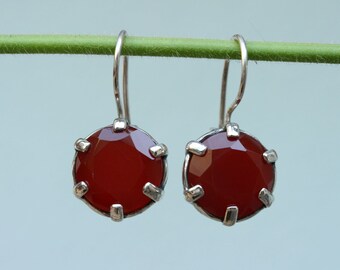 Sterling Silver Earrings, Red agate Earring, Silver Earrings with stones, Handmade 925 Silver Earrings, Sterling Earrings, Free Shipping,