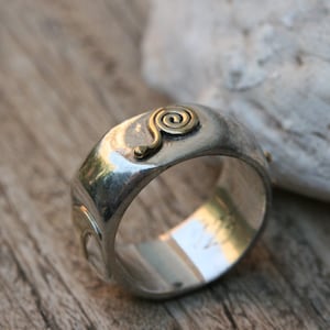 Solid Silver Ring , Silver and gold Ring, Handmade Silver Ring, Gold Ring, Silver Jewelry, Silver Band, image 1