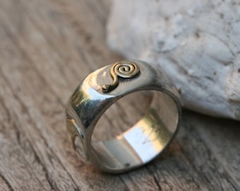 Solid Silver Ring , Silver and gold Ring, Handmade Silver Ring, Gold Ring, Silver Jewelry, Silver Band,