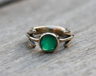 Bronze Ring, Green Stone Rings, Bronze Jewelry, Handcrafted Bronze Ring, Gold Color Ring, Free Shipping, Made in Israel,