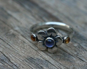 Silver Ring, Amethyst  Silver Ring, Delicate Sterling Silver Ring, Silver Jewelry, Flower Silver Ring, Silver ring with stones