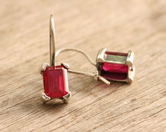 Silver Earring with red stones, Sterling Silver Earrings,  Garnet Zircon Earrings, Handmade Silver Jewelry, Women's Day Gift