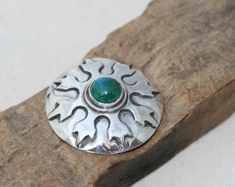 Silver Brooch, Green Eilat stone Brooch, Handmade Sterling Silver Brooch, Silver Jewelry, Free Shipping