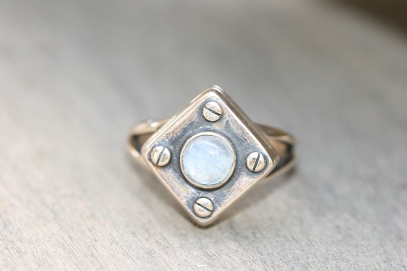 Moonstone Ring, Delicate Bronze Rings, Bronze Ring with Moonstone, Handmade Bronze Ring, Free Shipping image 3