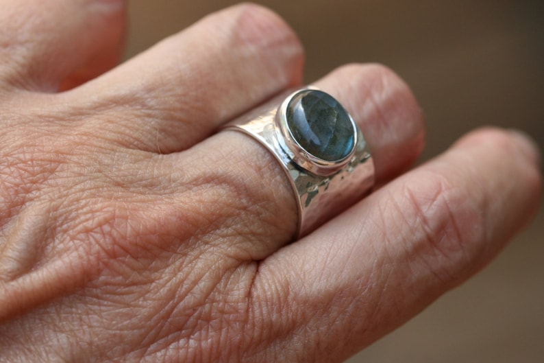 Labradorite Ring, Hammered Silver Ring , Handmade Ring ,Sterling Silver Ring, Wide Silver Ring, Silver Rings with Stone image 5