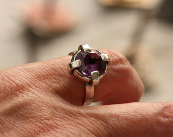 Amethyst zircon Ring, Purple stone Silver Ring, Sterling Silver  Ring, Silver Jewelry, Silver Rings with stone, Engagement ring,